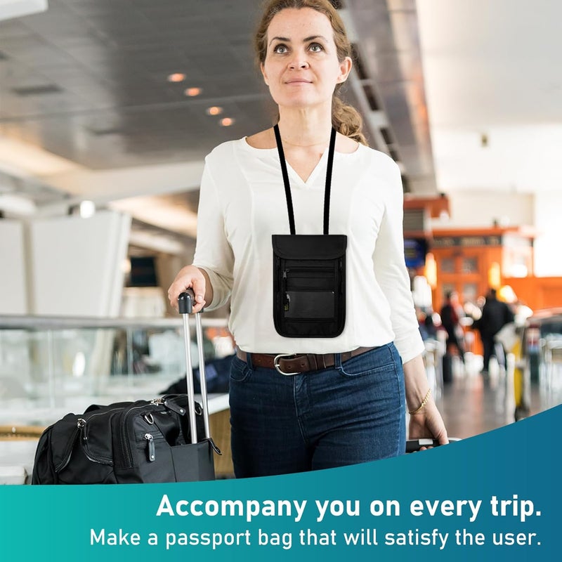 Sundee Travel Neck Wallet with Double Zippers, RFID Blocking Passport Holder with Adjustable Neck Strap for Men and Women to Keep Cash, Credit Cards and Travel Documents Safe - Black - Image 4